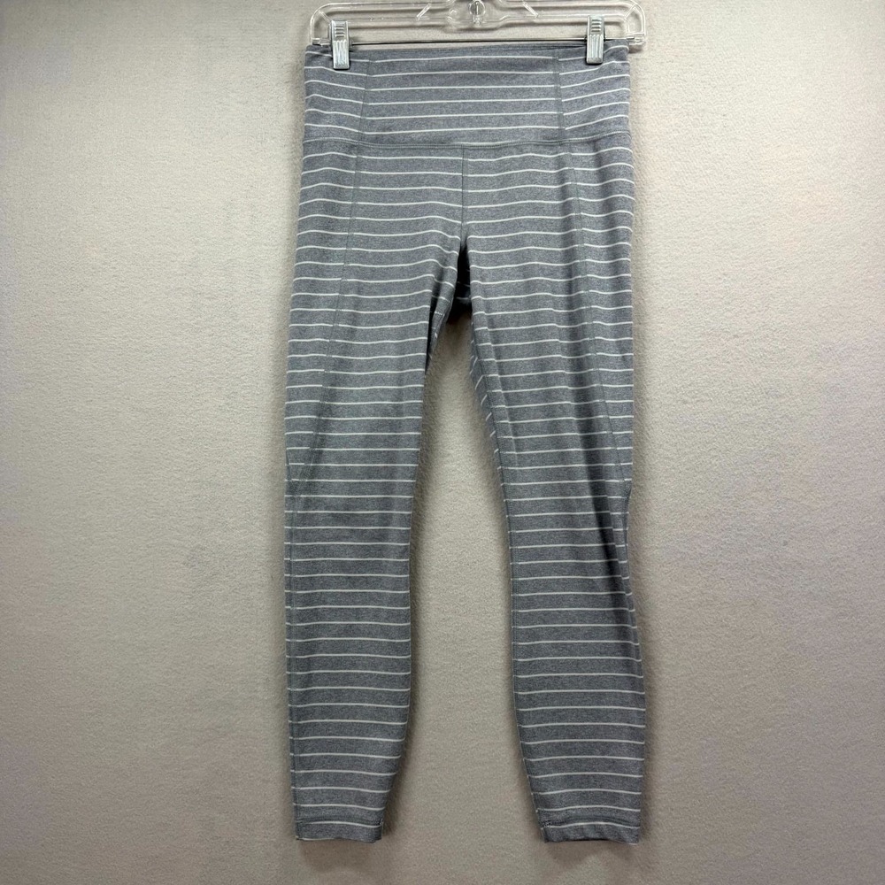 Athleta Salutation Stash High Waisted Leggings Womens Small 27x24* Gray Striped